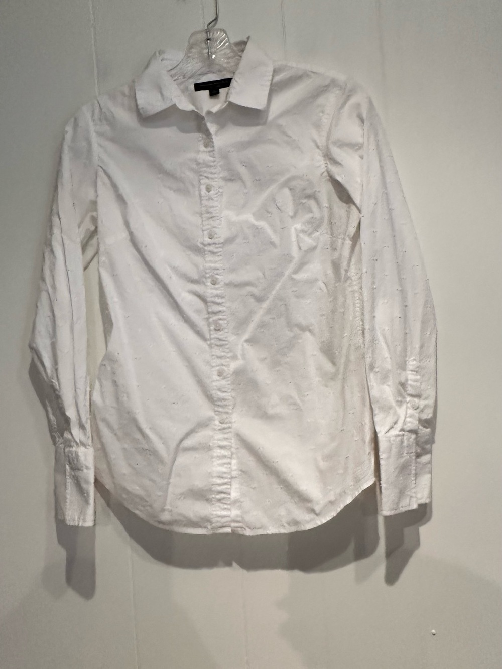 Banana Republic Riley Shirt White Swiss Dot Button Front Stretch Cotton 2 - Picture 3 of 12